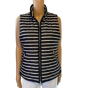 GAP Quilted Winter Vest Coat Womens Size S Black White Striped Zip Lined Pocket